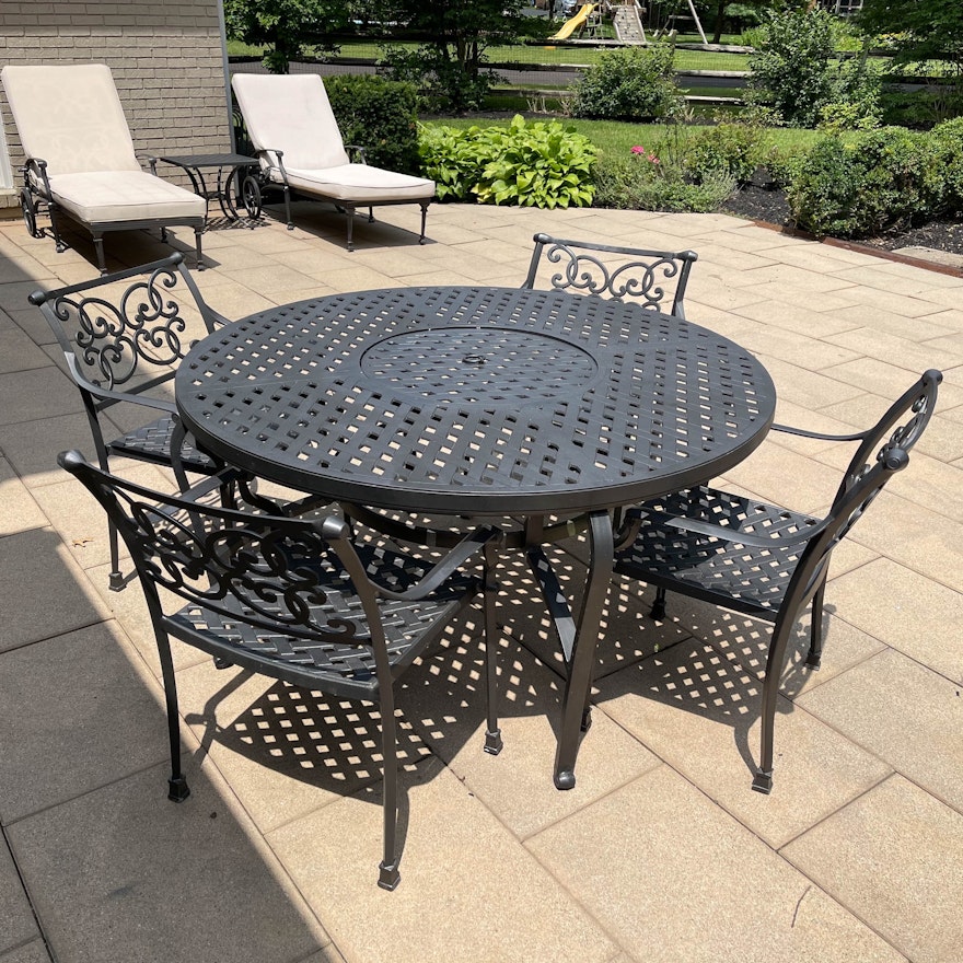 Metal Basketweave and Scroll Patio Dining Table with Chairs