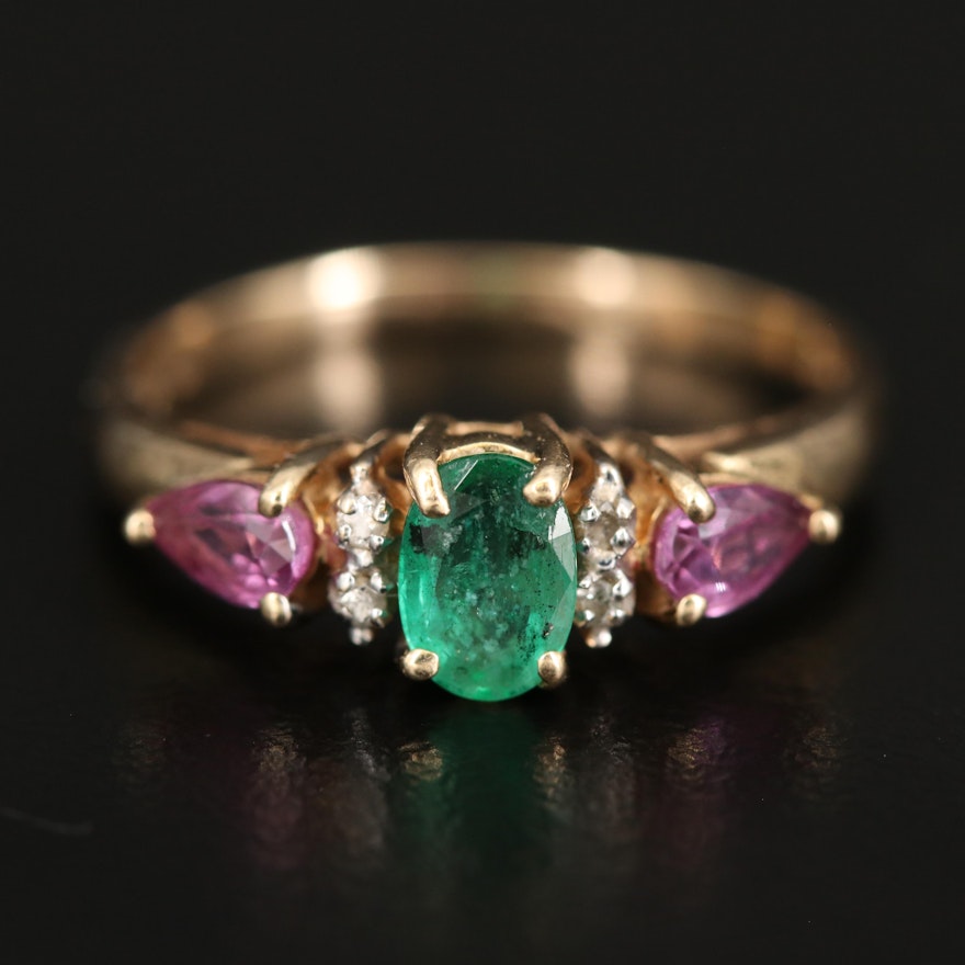 14K Emerald, Sapphire and Diamond Ring