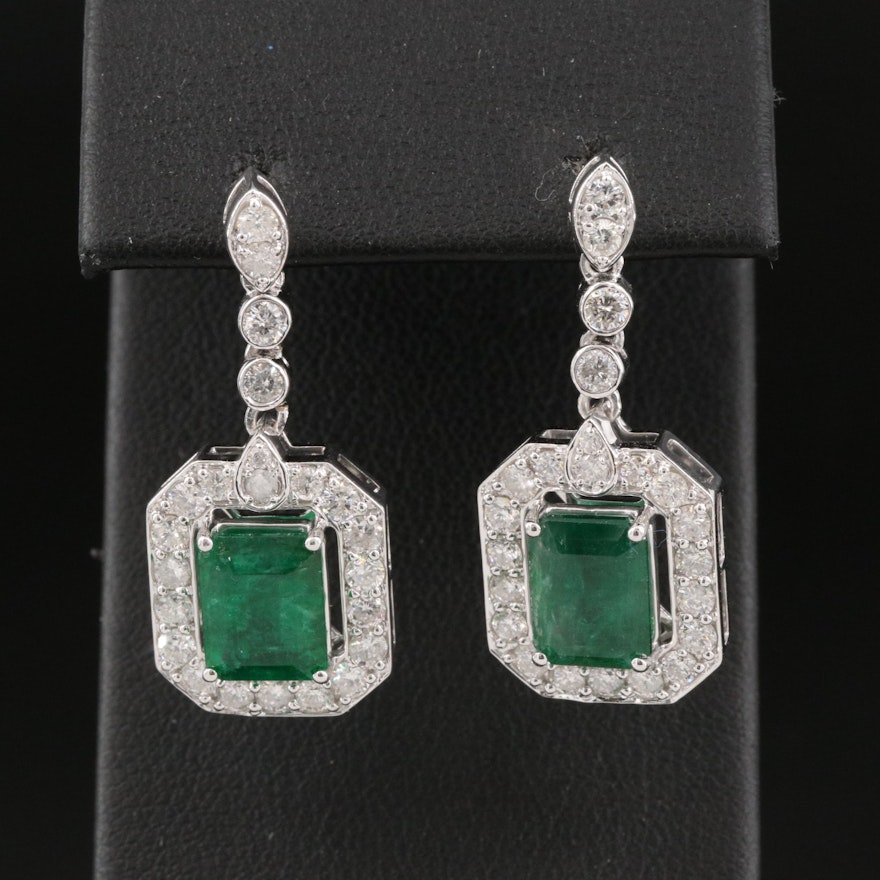14K 4.32 CTW Emerald and 1.81 CTW Diamond Halo Drop Earrings