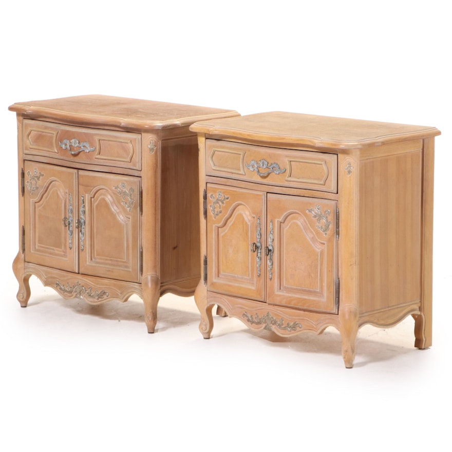 Pair of Stanley French Provincial Style Cerused and Parcel-Gilt Nightstands