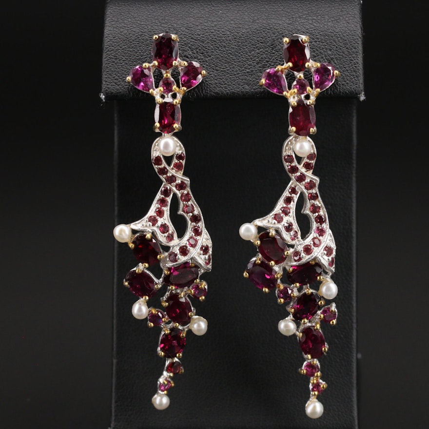 Sterling Garnet and Pearl Cascade Earrings