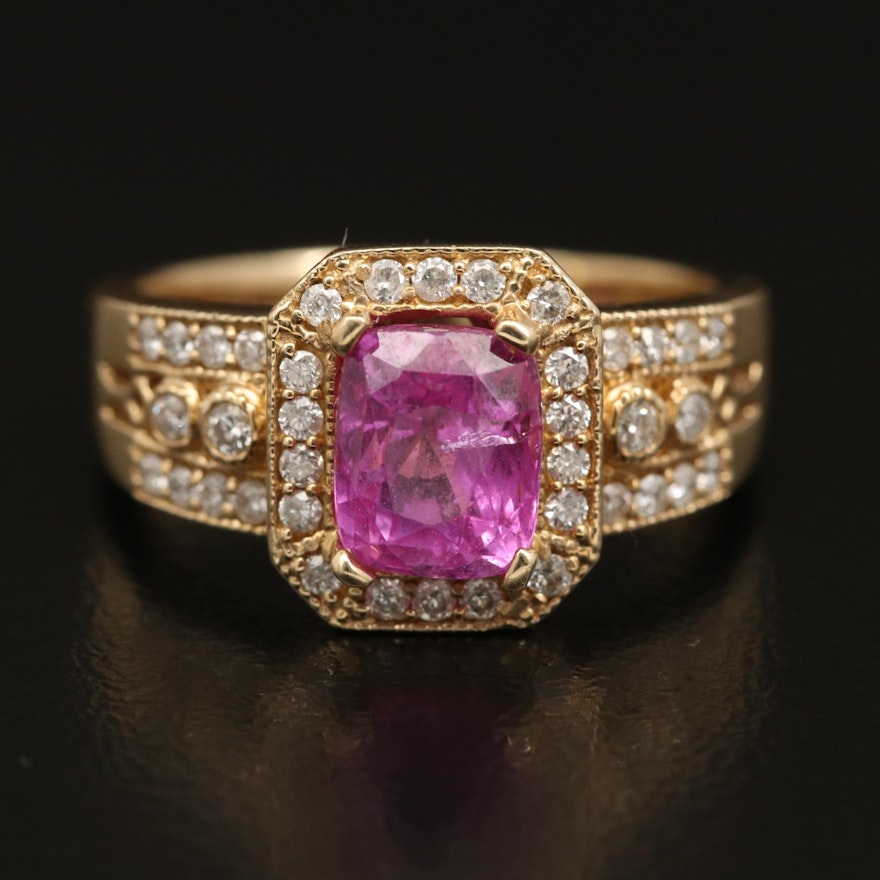 14K 2.65 CT Pink Sapphire and Diamond Ring