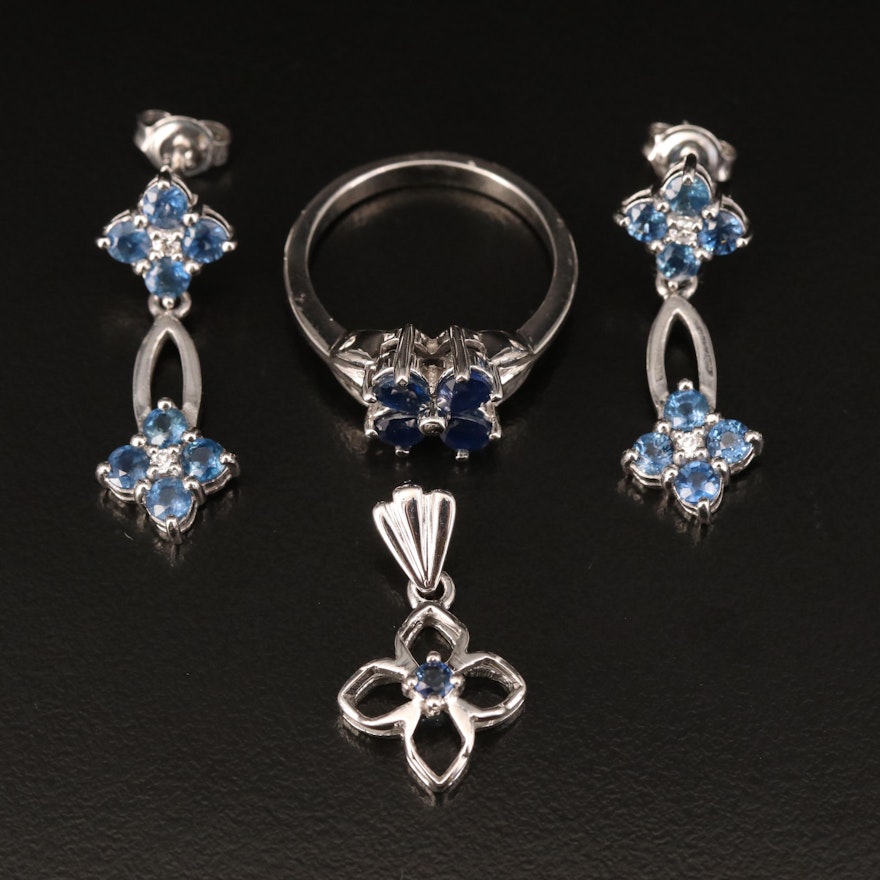 Sterling Silver Sapphire and Zircon Jewelry