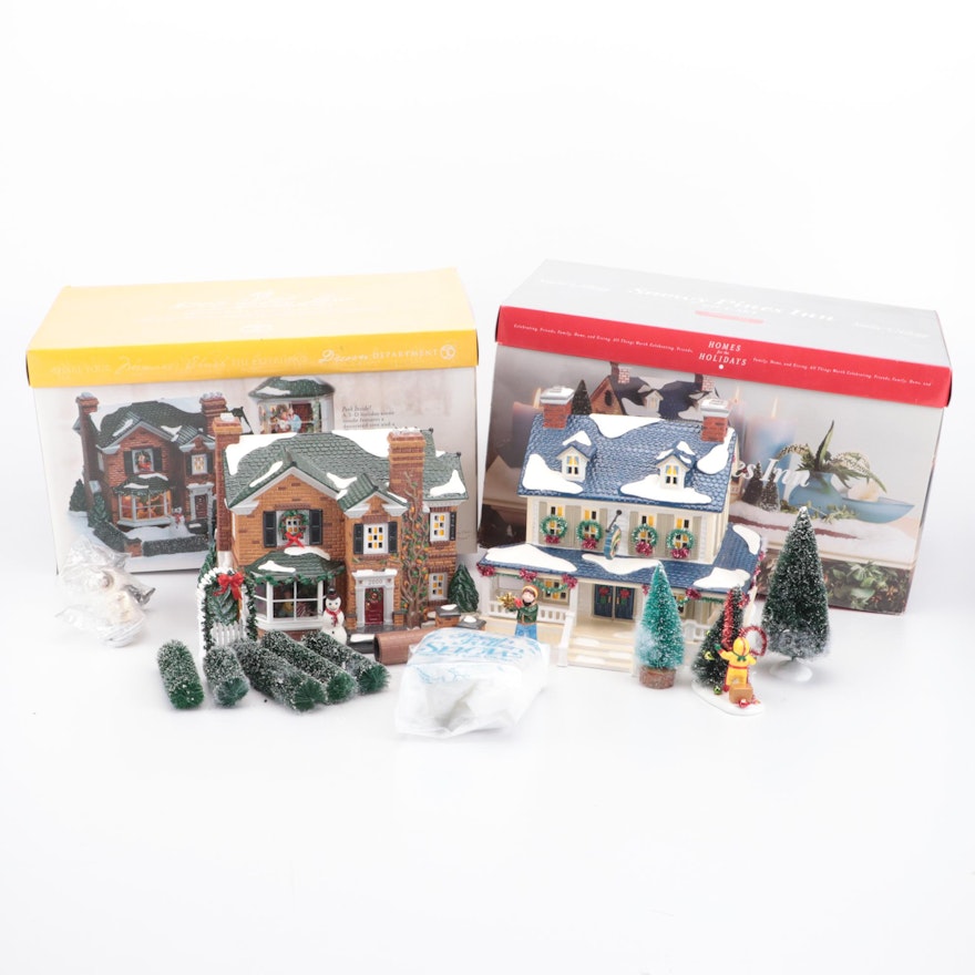 Department 56 "2000 Holly Lane" and "Snowy Pines Inn" Christmas Village Sets