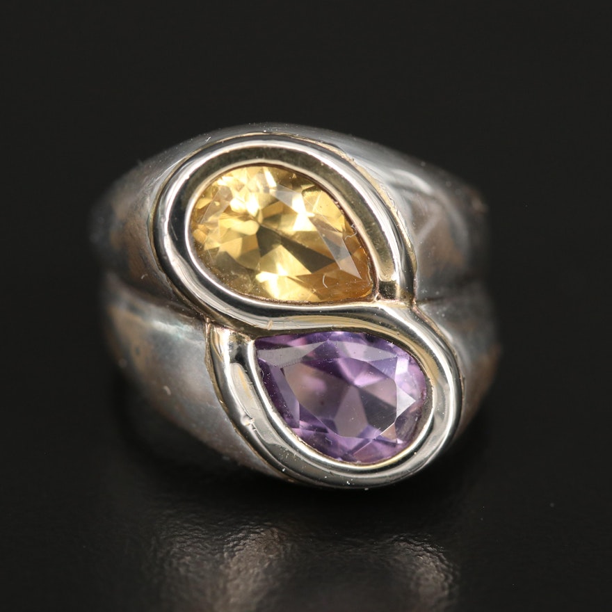 Sterling Amethyst and Citrine Ring