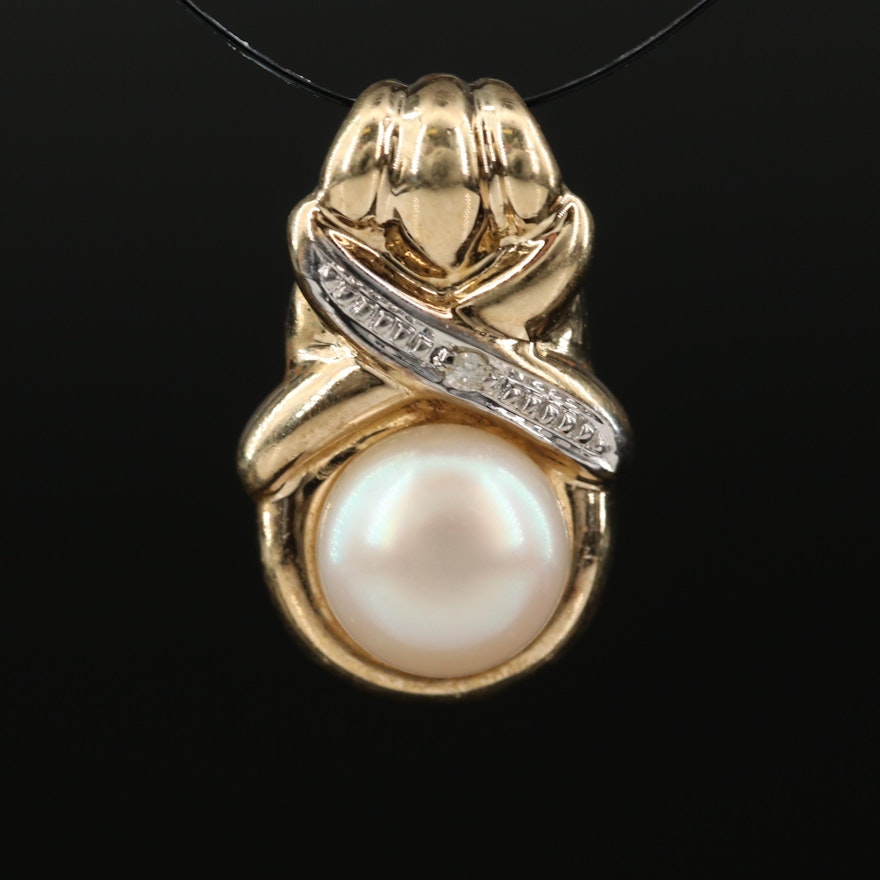 10K Pearl and Diamond Pendant