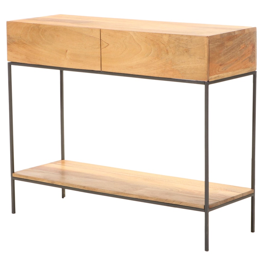 West Elm "Rustic Storage Collection" Mango Wood and Steel Console Table