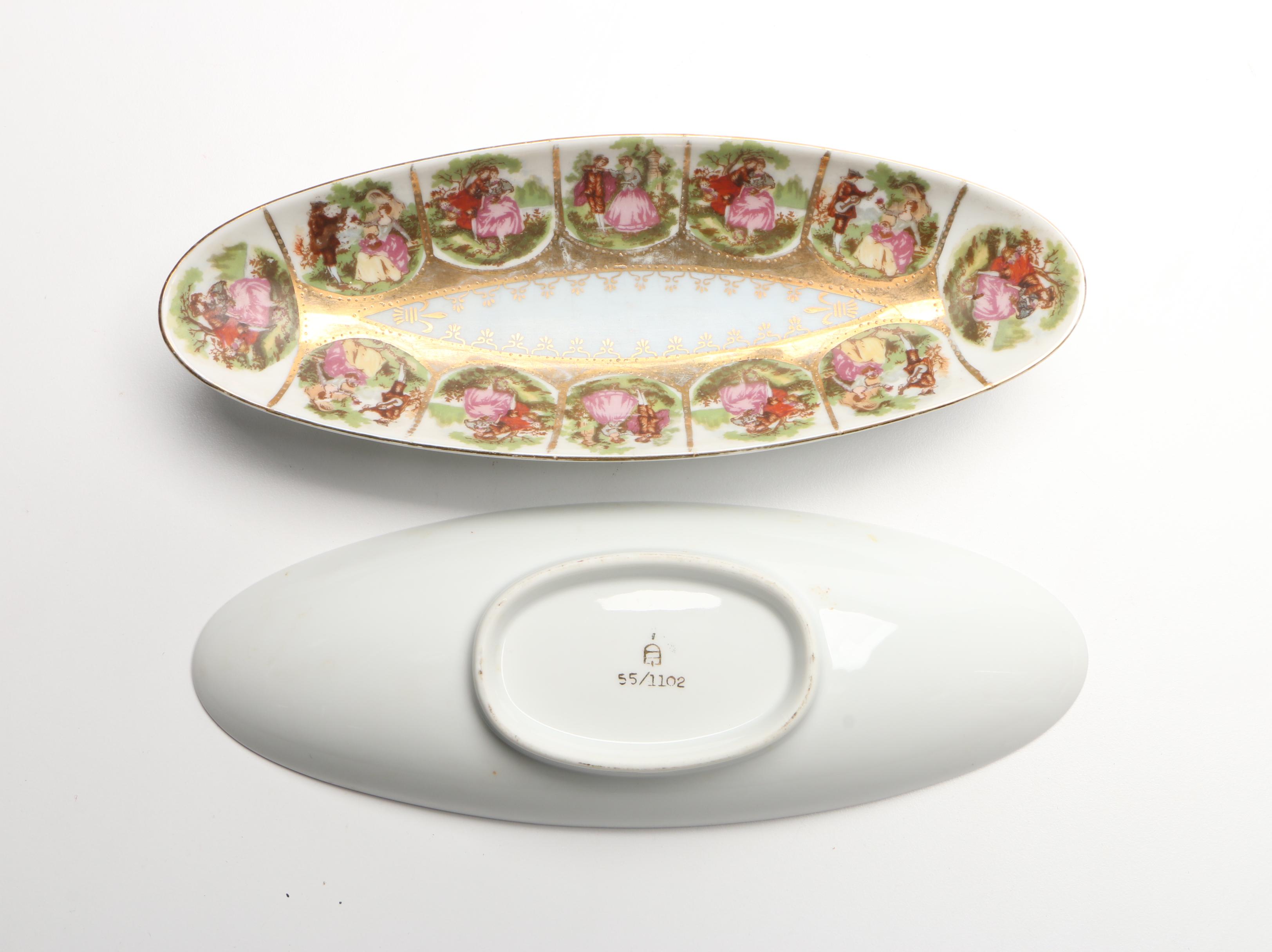 Victorian Opaque Glass Hand-Painted Bottle Vase and Other Tableware