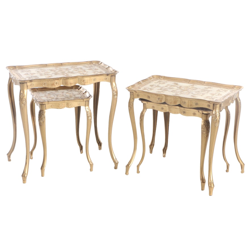 Florentine Style Gold and Cream-Painted Plastic Nesting Tables