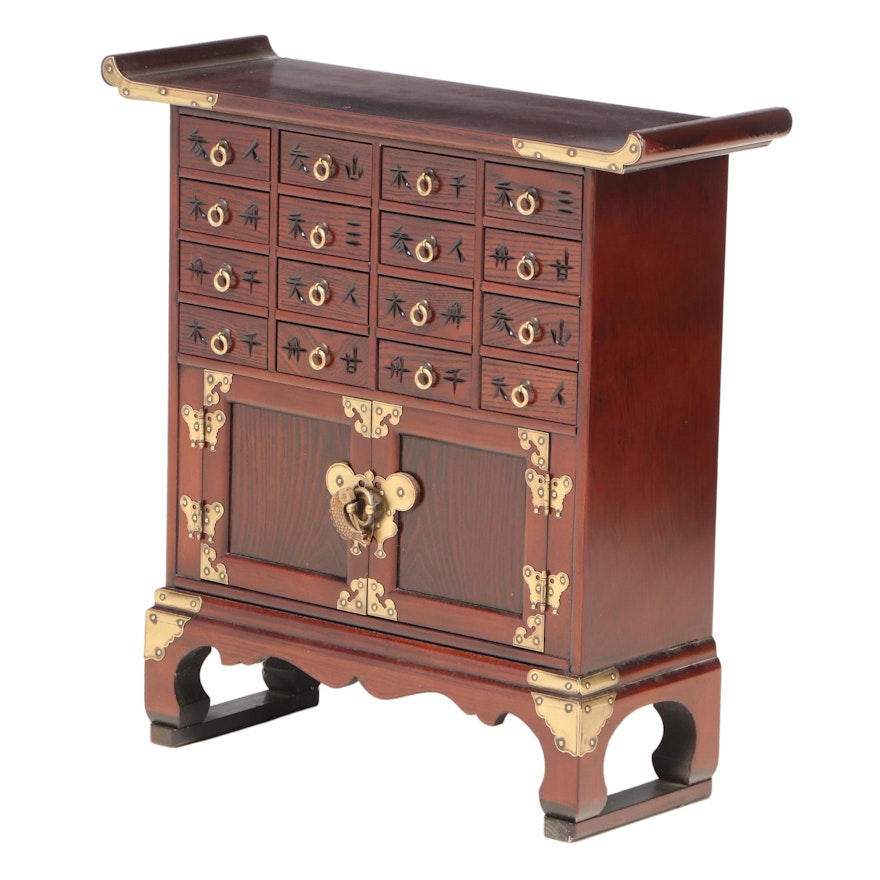 Chinese Style Brass-Mounted Sixteen-Drawer Apothecary Cabinet