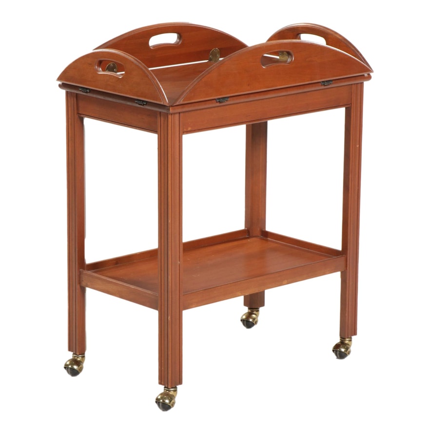 Cherry Finish Butler Tray Table on Wheels, Mid to Late 20th Century