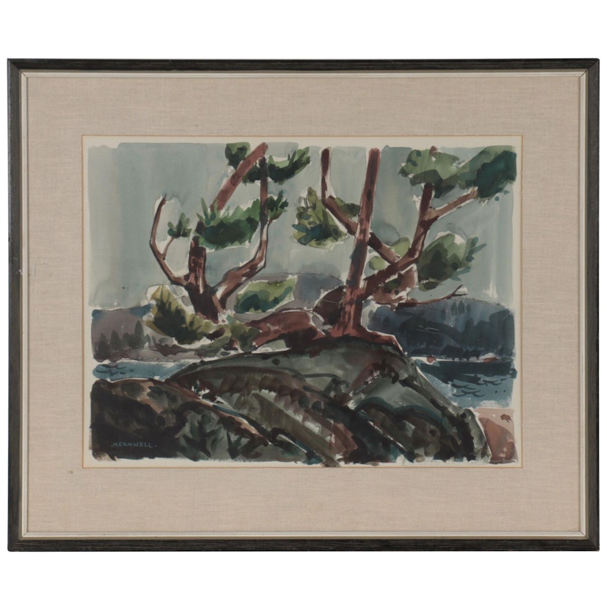 Jack Meanwell Watercolor Painting with Trees, Late 20th Century