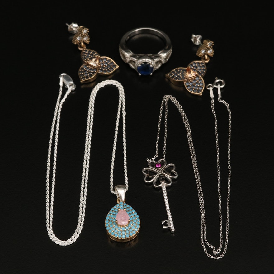 Sterling Silver Jewelry Featuring Faux Turquoise, Cubic Zirconia and Ruby