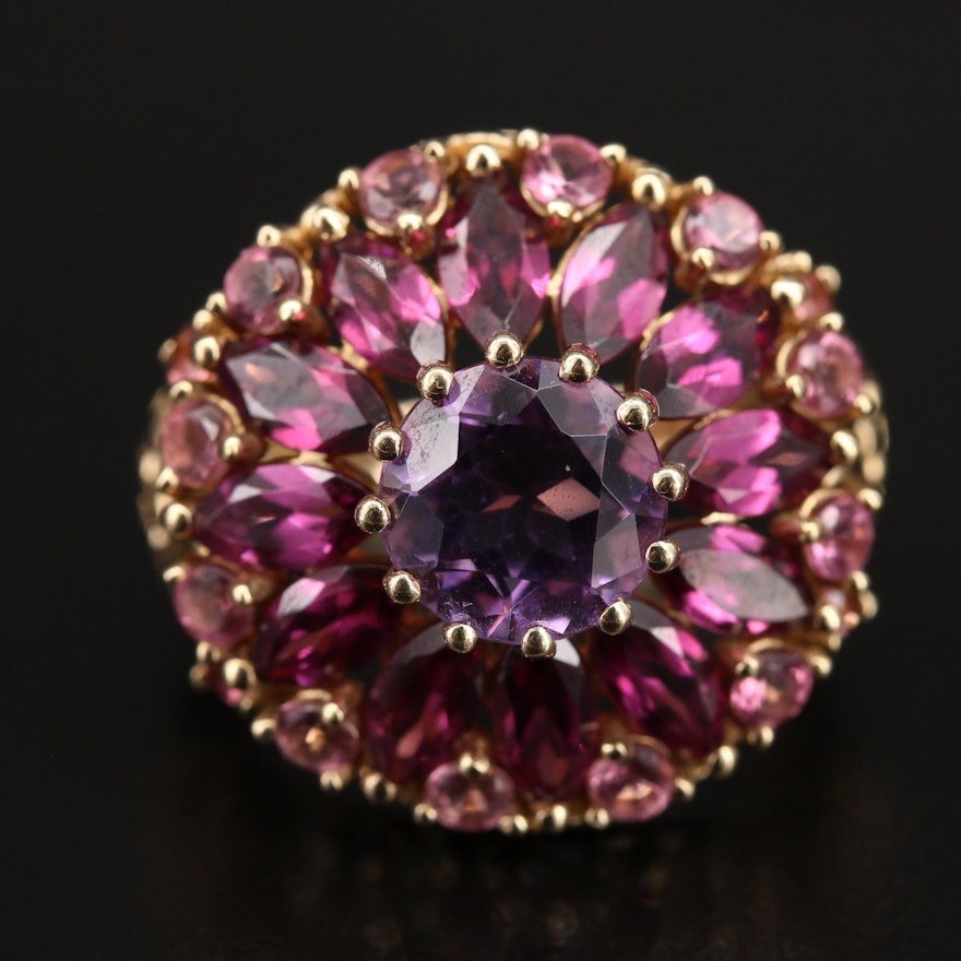 14K Amethyst, Garnet and Tourmaline Ring