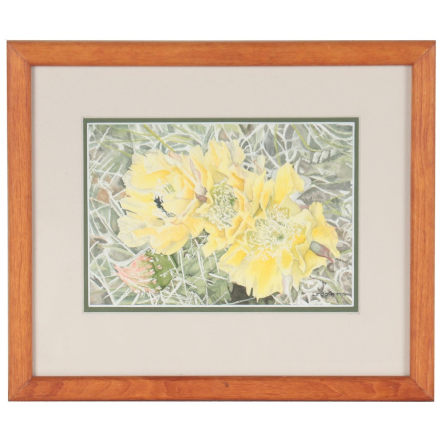 Linda Grams-Henderson Watercolor Painting of Cactus Flowers