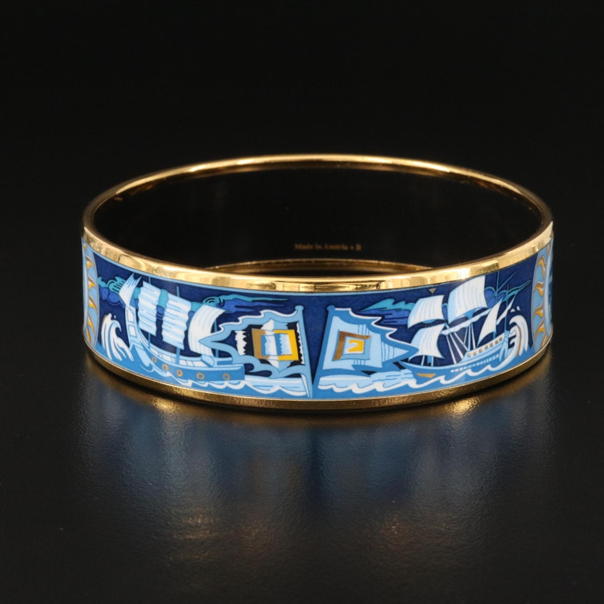 Hermès Enamel Sailboat Bangle Bracelet