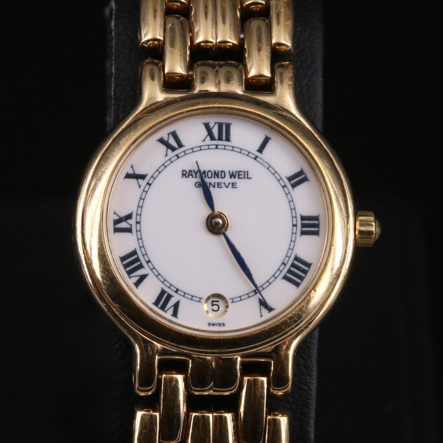 Swiss Raymond Weil Geneve with Date Gold Plated Wristwatch