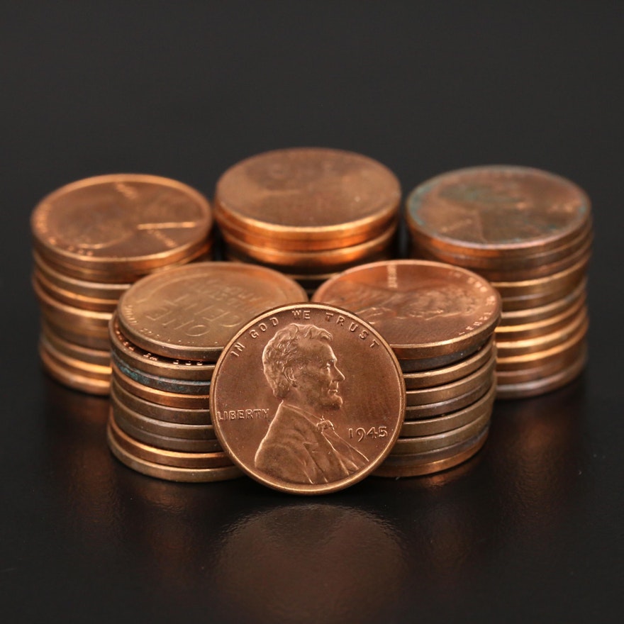 47 Lightly Circulated Lincoln Wheat Cents, 1930s–1950s