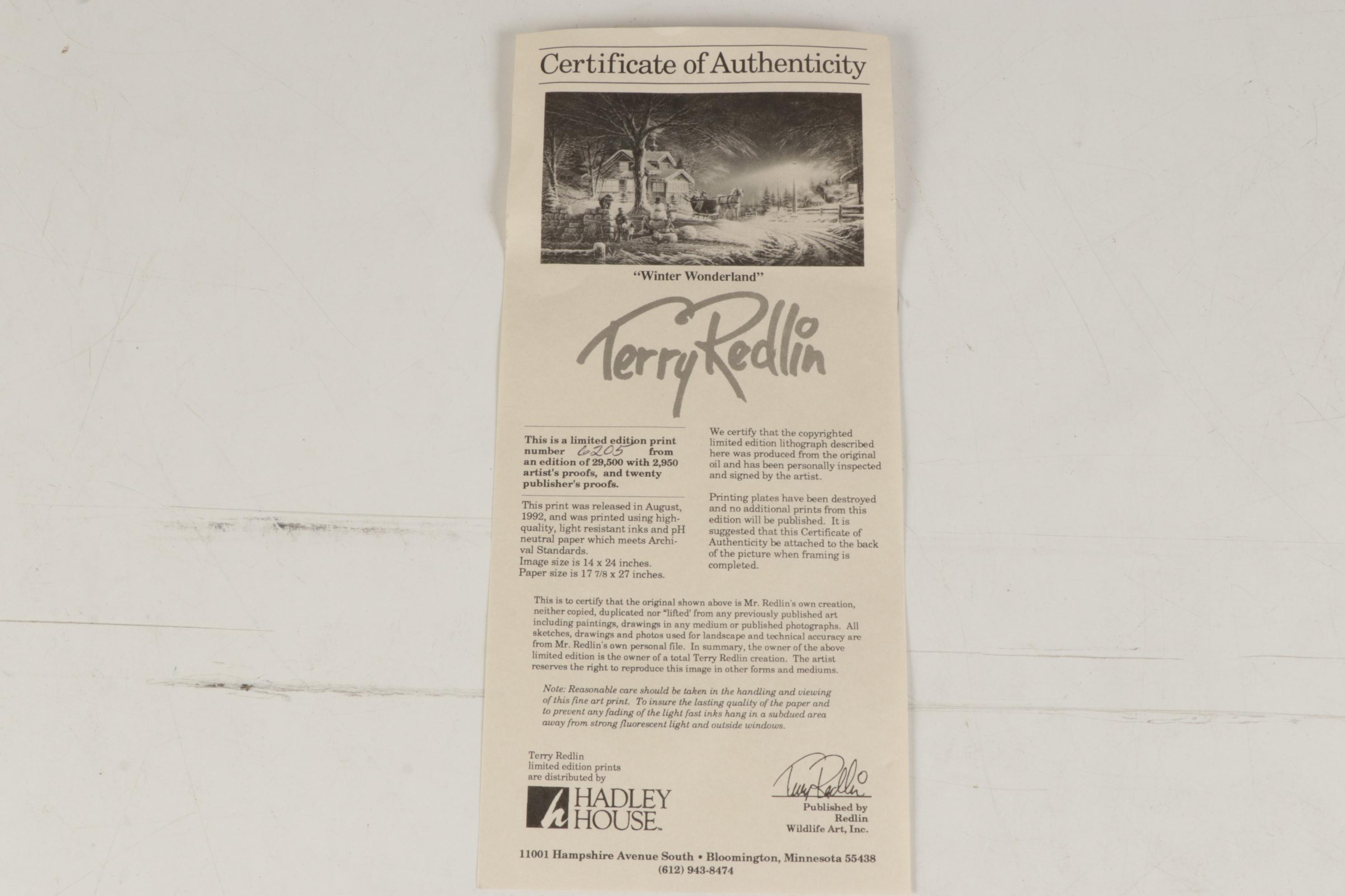 Terry Redlin Offset Lithograph "Winter Wonderland," 1992