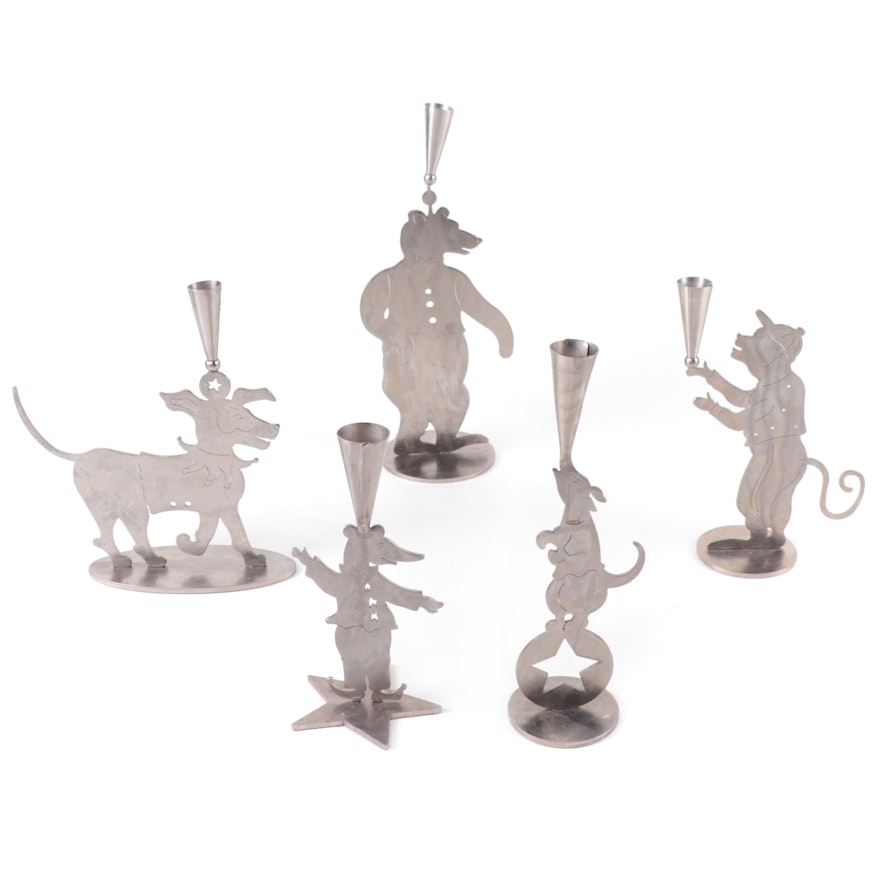 Amy Hess Animal Form Stainless Steel Candle Holders, 1990s