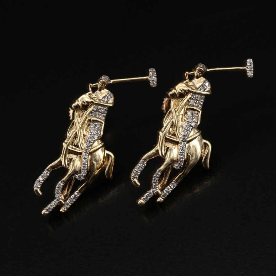 10K Diamond Polo Player Earrings