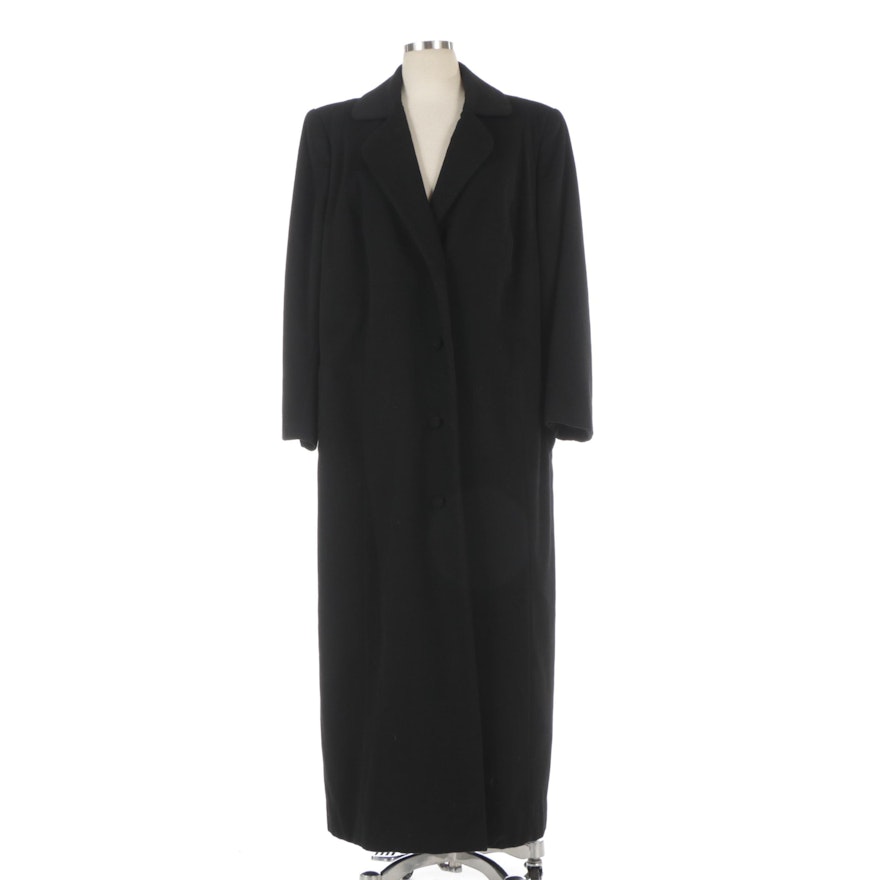 Black Wool Single-Breasted Button-Front Full-Length Coat
