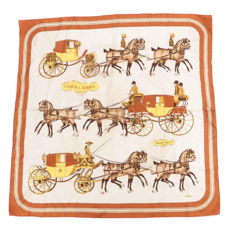 Hermès "Coach and Saddle" Silk Twill Scarf