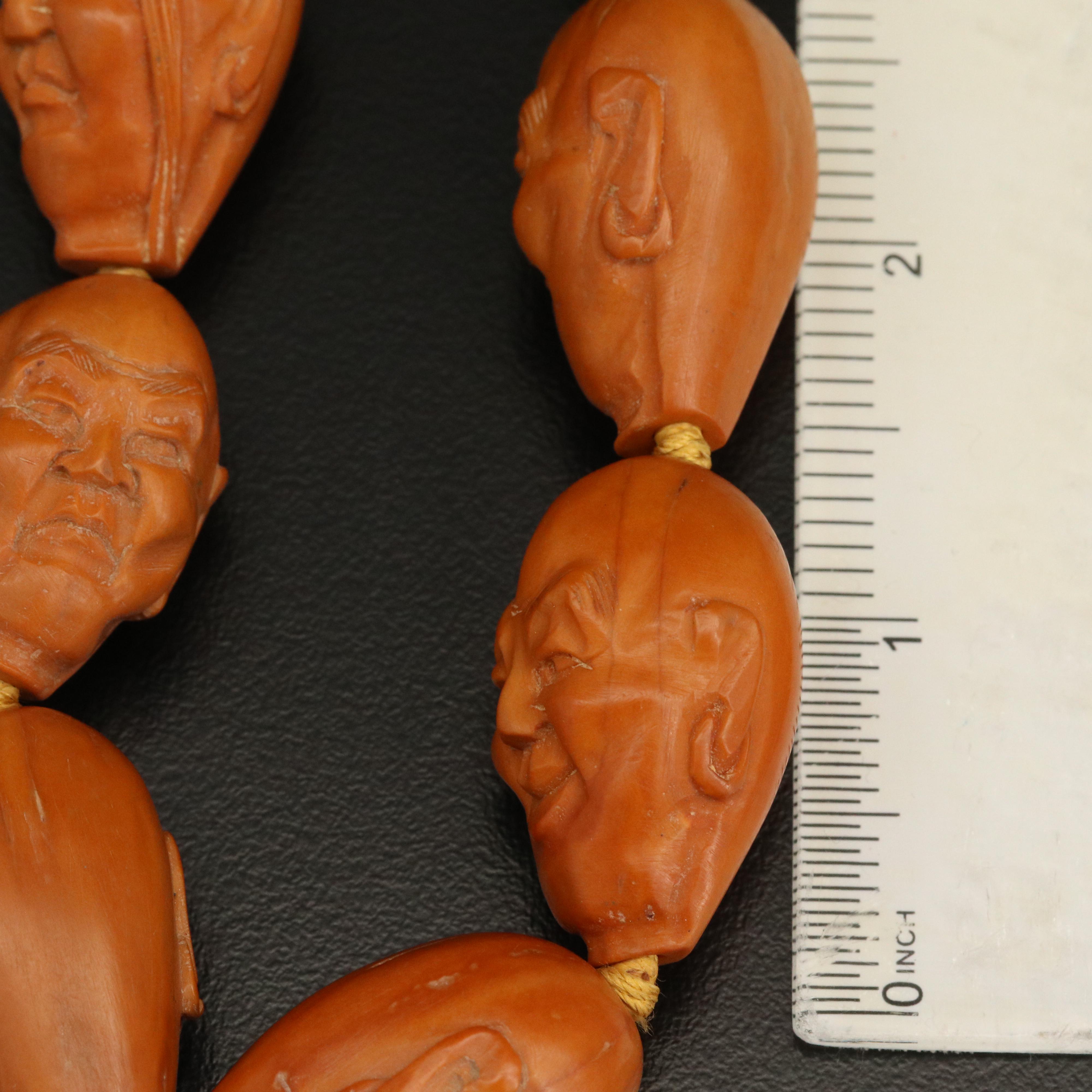Chinese Hand Carved Eighteen Buddhist Lohan Arhat Face Prayer Beads