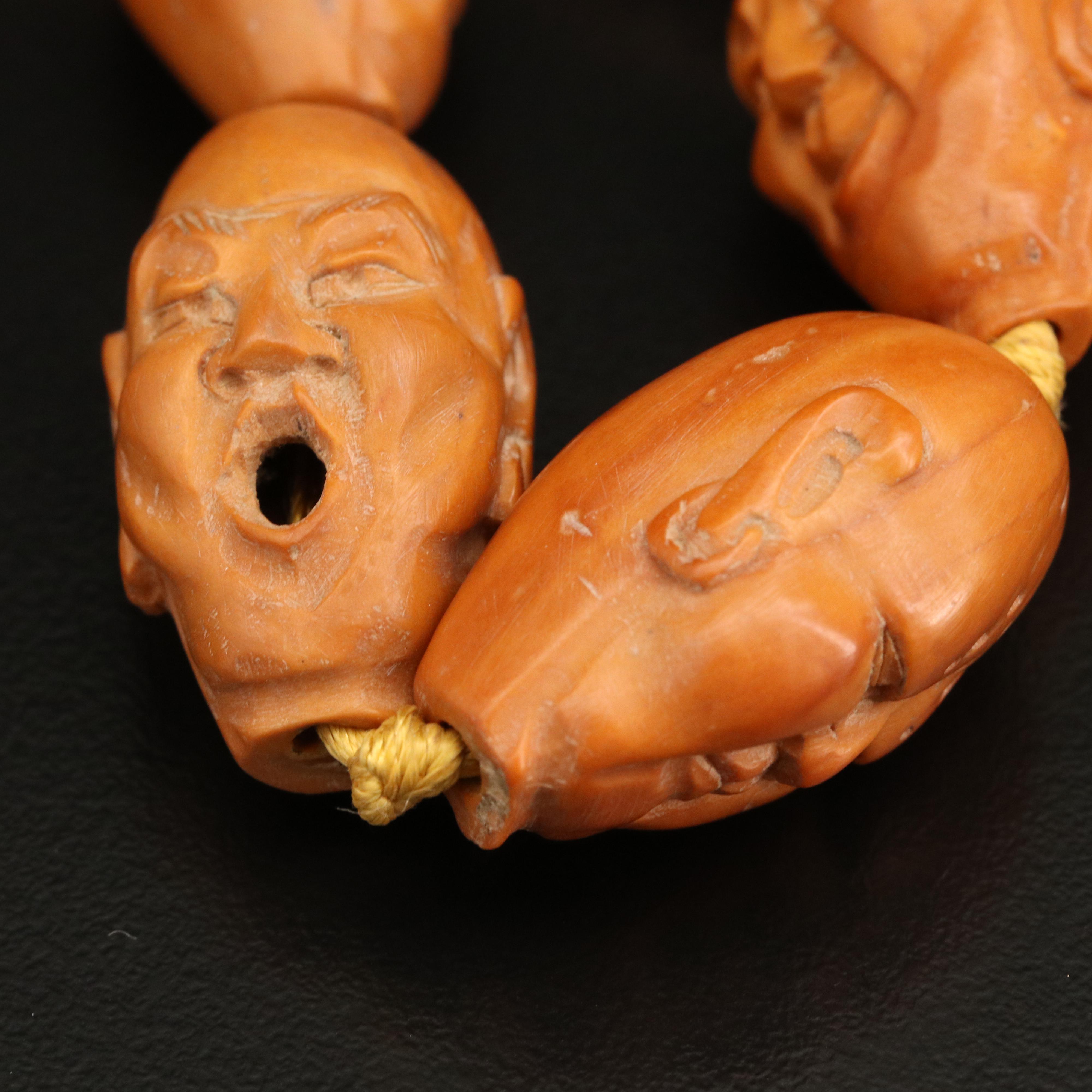 Chinese Hand Carved Eighteen Buddhist Lohan Arhat Face Prayer Beads