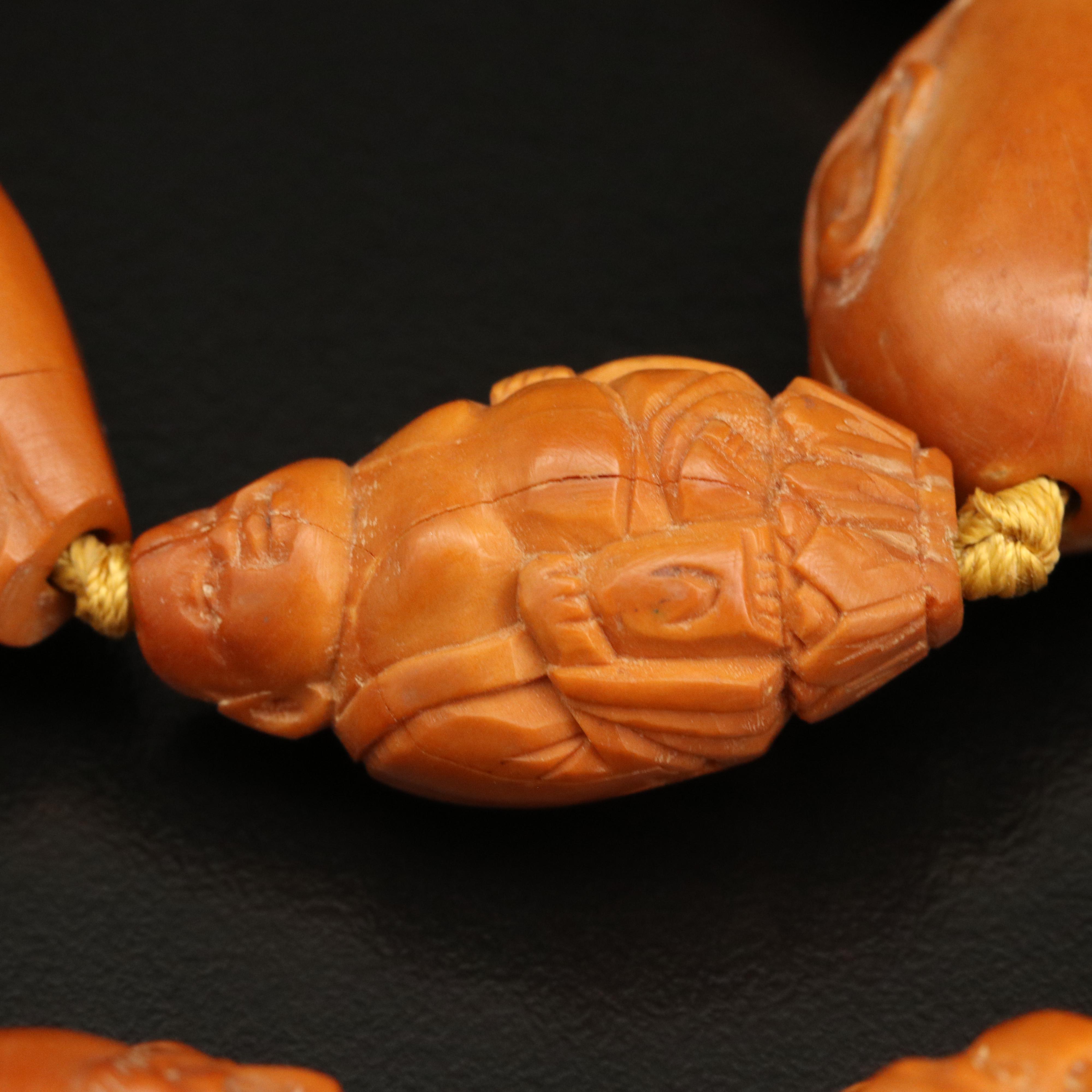 Chinese Hand Carved Eighteen Buddhist Lohan Arhat Face Prayer Beads