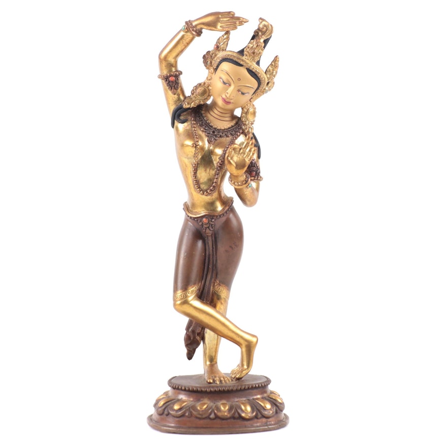 Sino-Tibetan Gilt and Patinated Bronze Vajrayogini Statuette