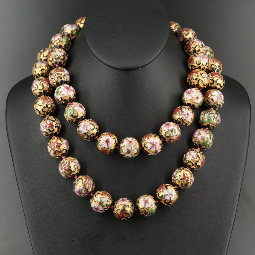 Cloisonné Floral Bead Necklace