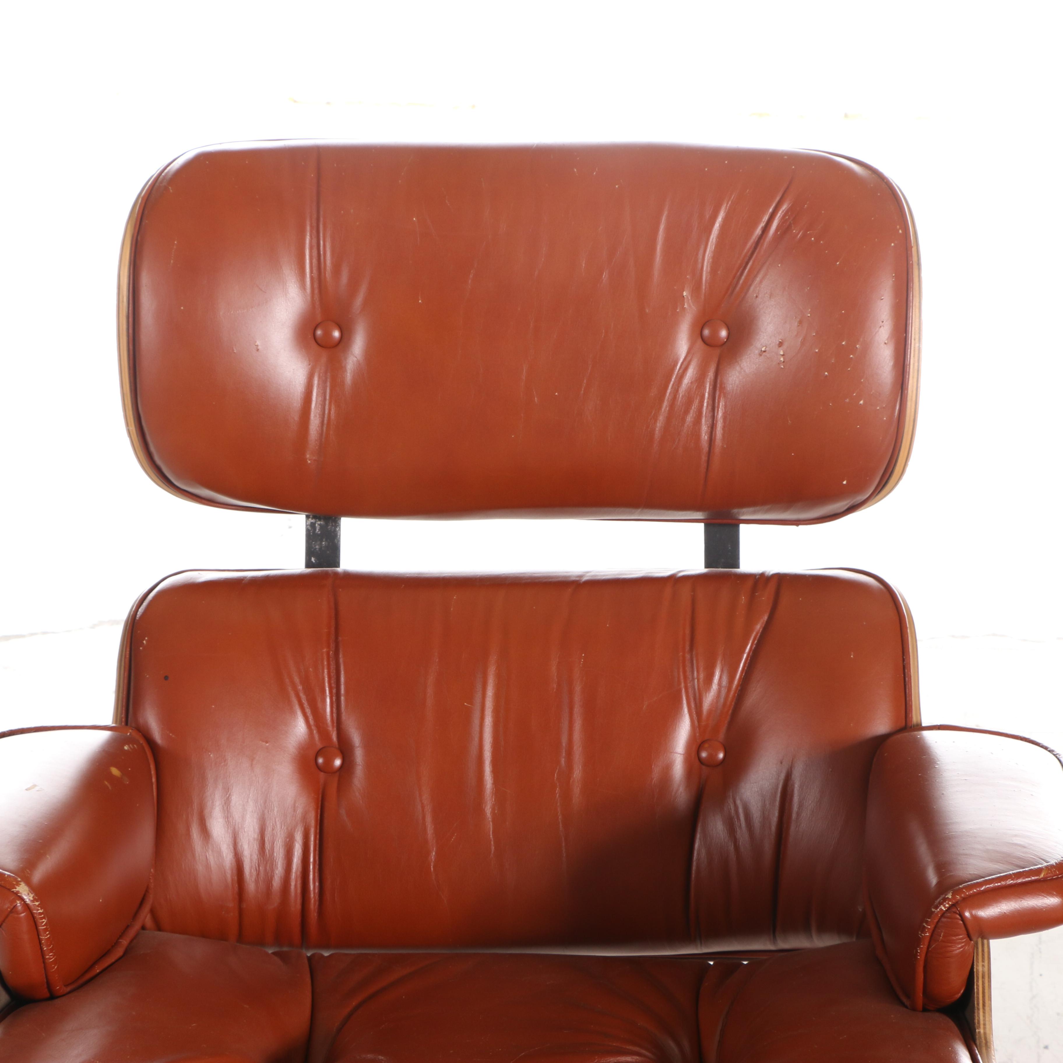 Charlton Company Mid Century Modern Walnut Eames Style Lounge Chair and Ottoman