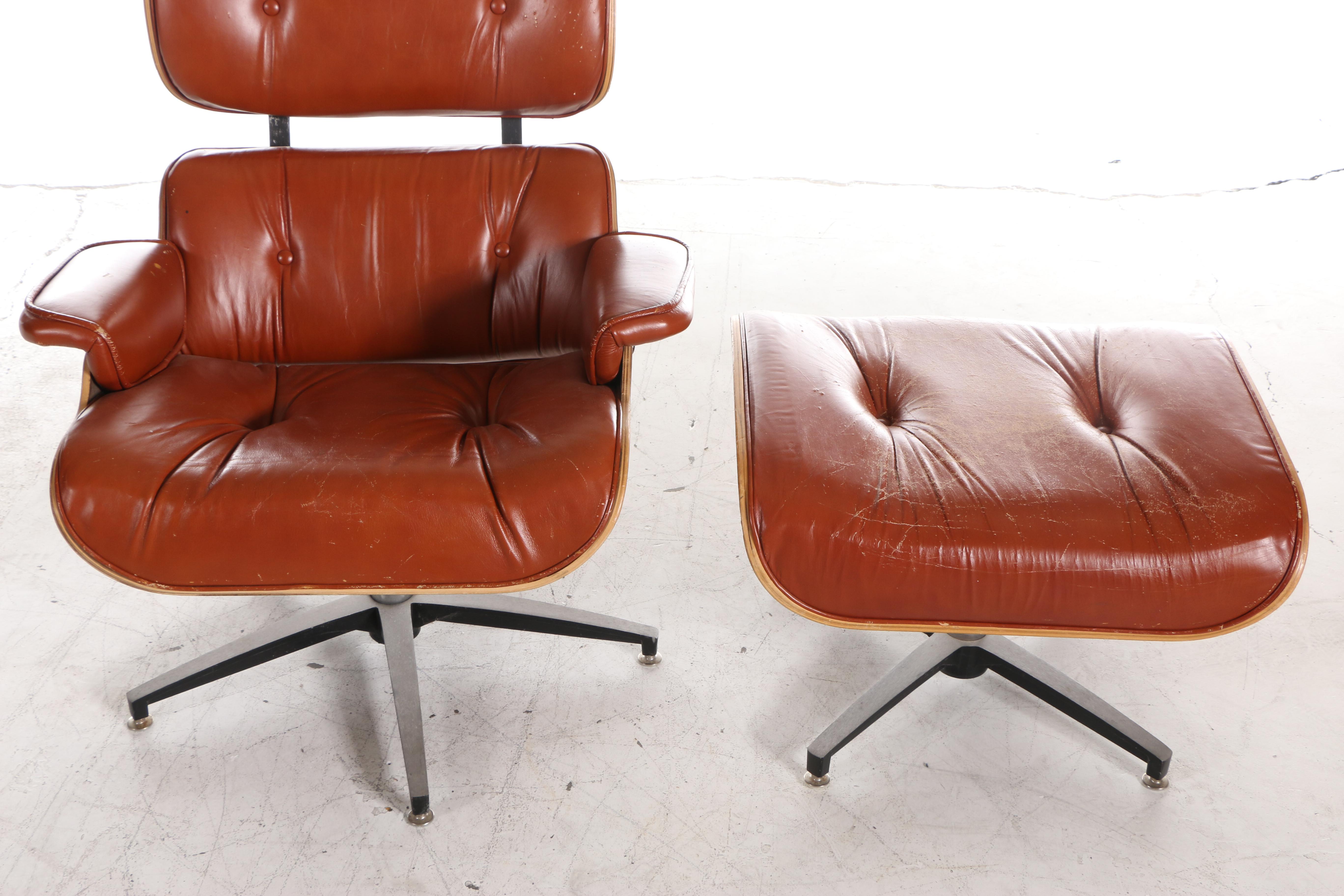 Charlton Company Mid Century Modern Walnut Eames Style Lounge Chair and Ottoman