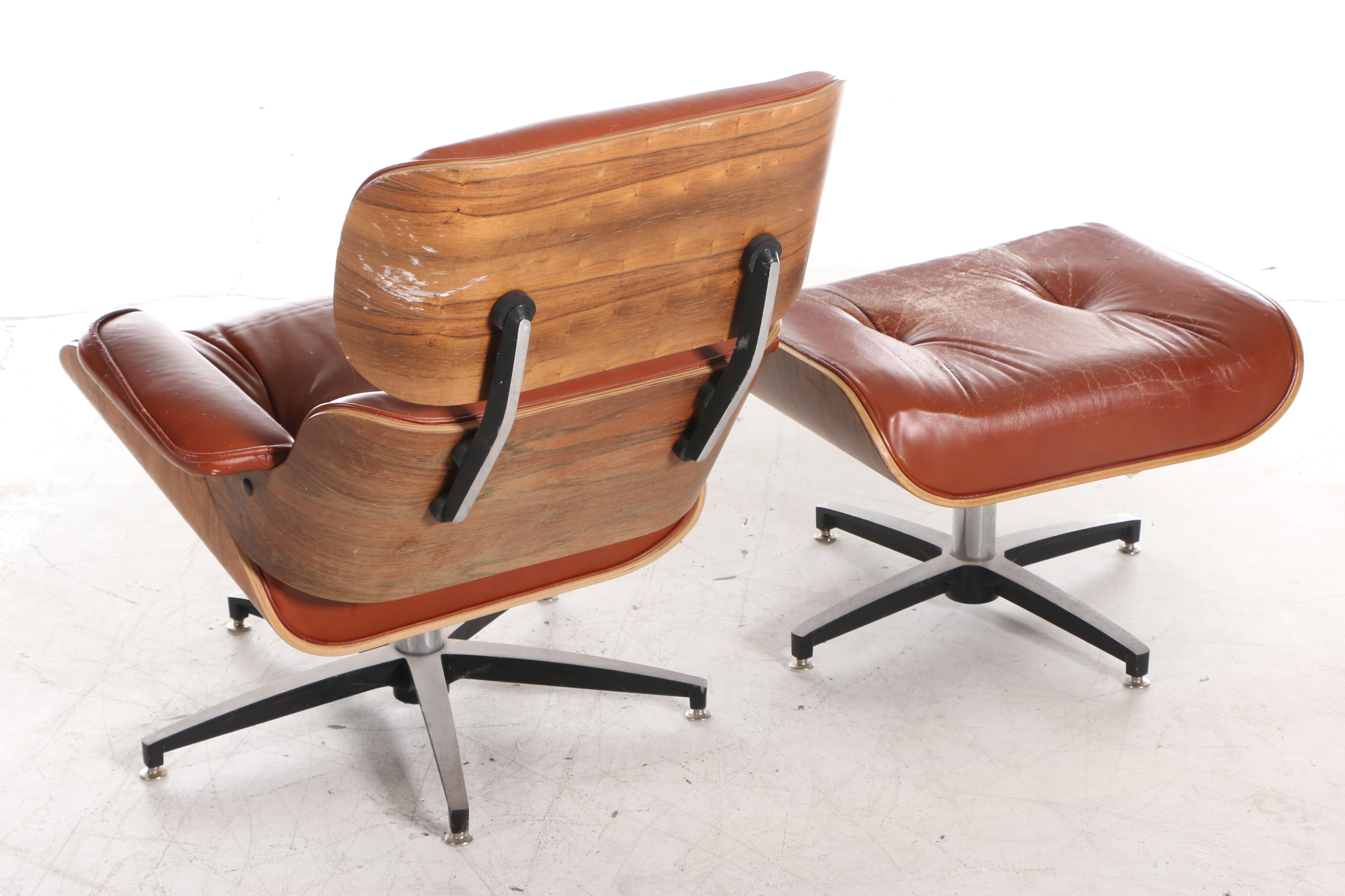 Charlton Company Mid Century Modern Walnut Eames Style Lounge Chair and Ottoman