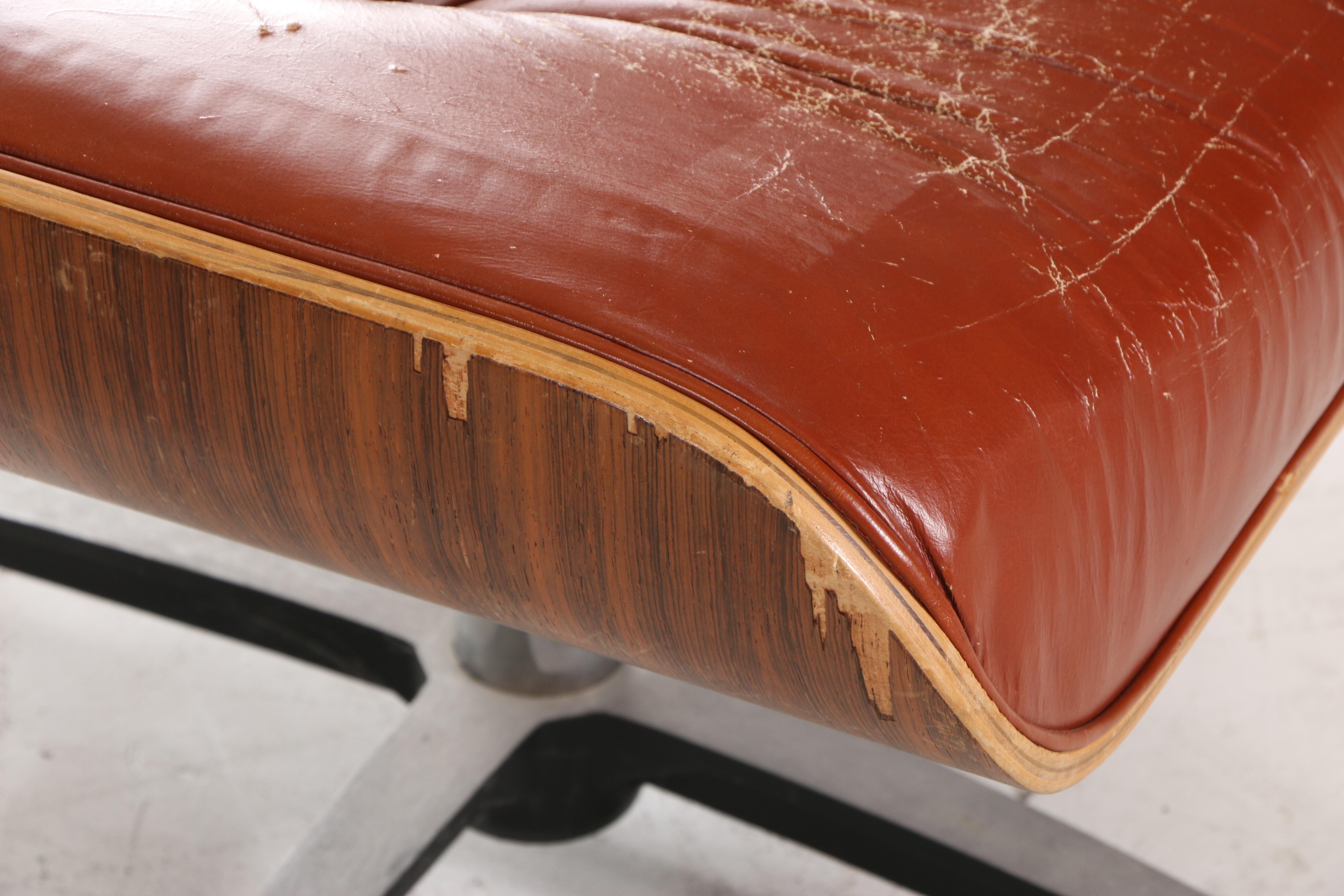 Charlton Company Mid Century Modern Walnut Eames Style Lounge Chair and Ottoman