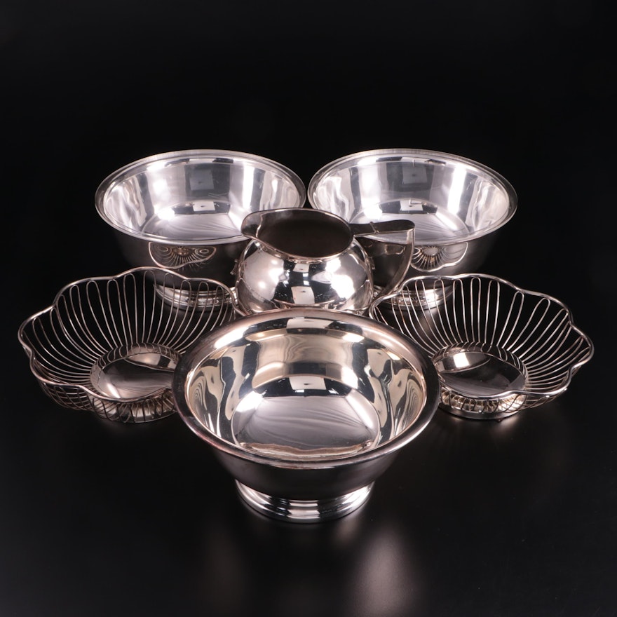 Gorham "Paul Revere" Bowl with Other Silver Plate Serveware