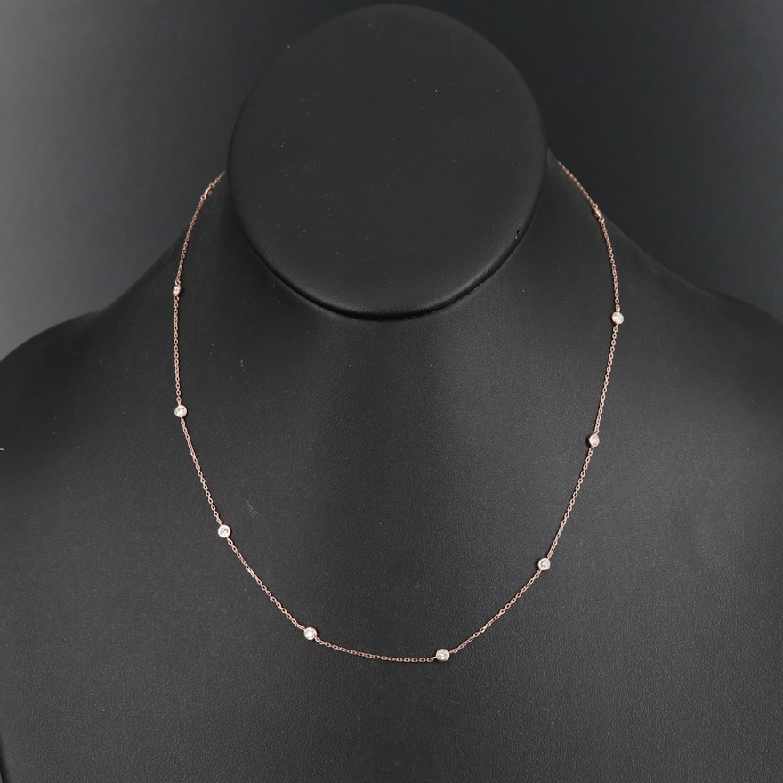 18K Rose Gold Diamond Station Necklace