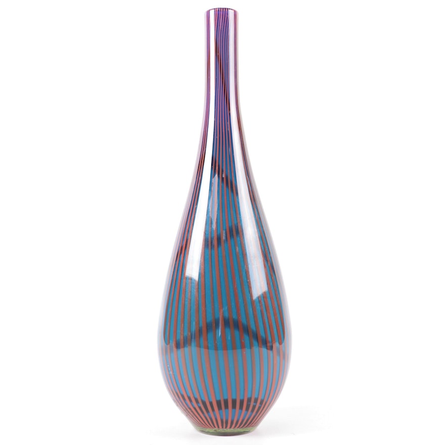 Blown Art Glass Striped Vase