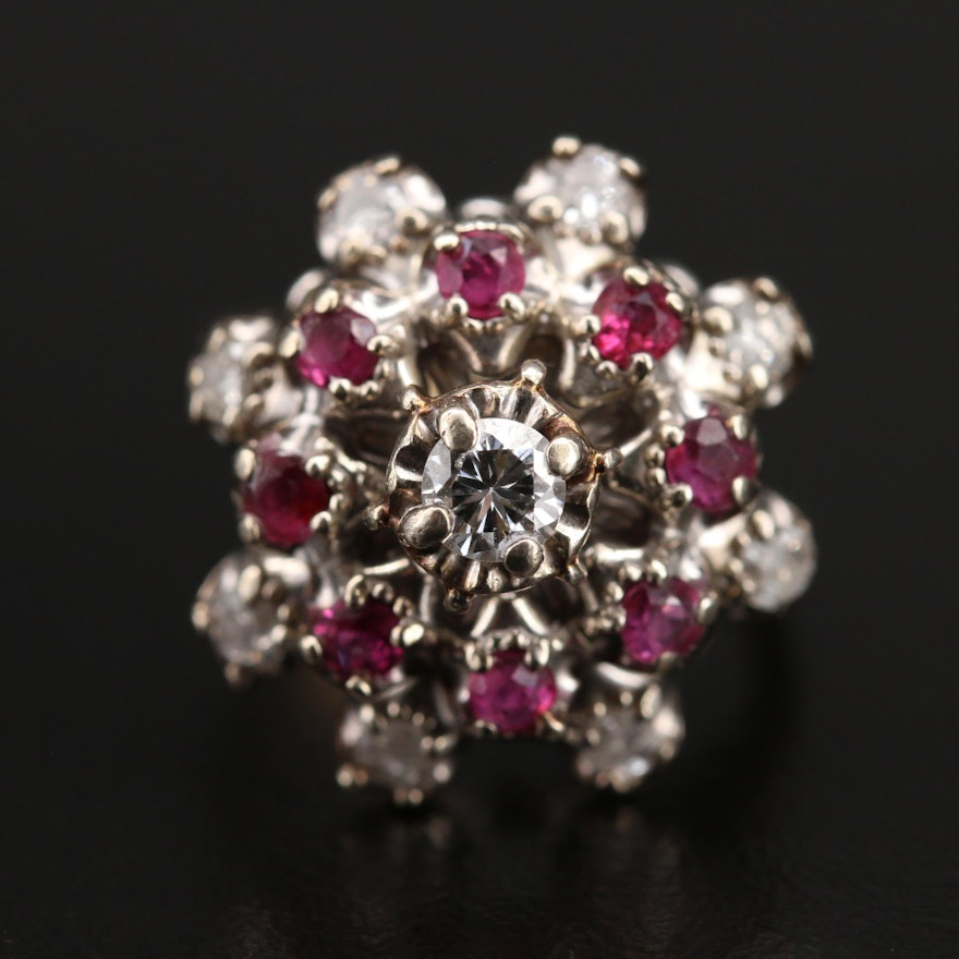 Vintage 14K Diamond and Ruby Bombé Ring