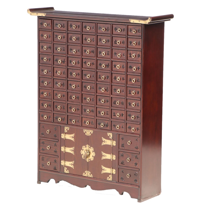 Chinese Style Brass-Mounted Sixty Nine-Drawer Apothecary Cabinet