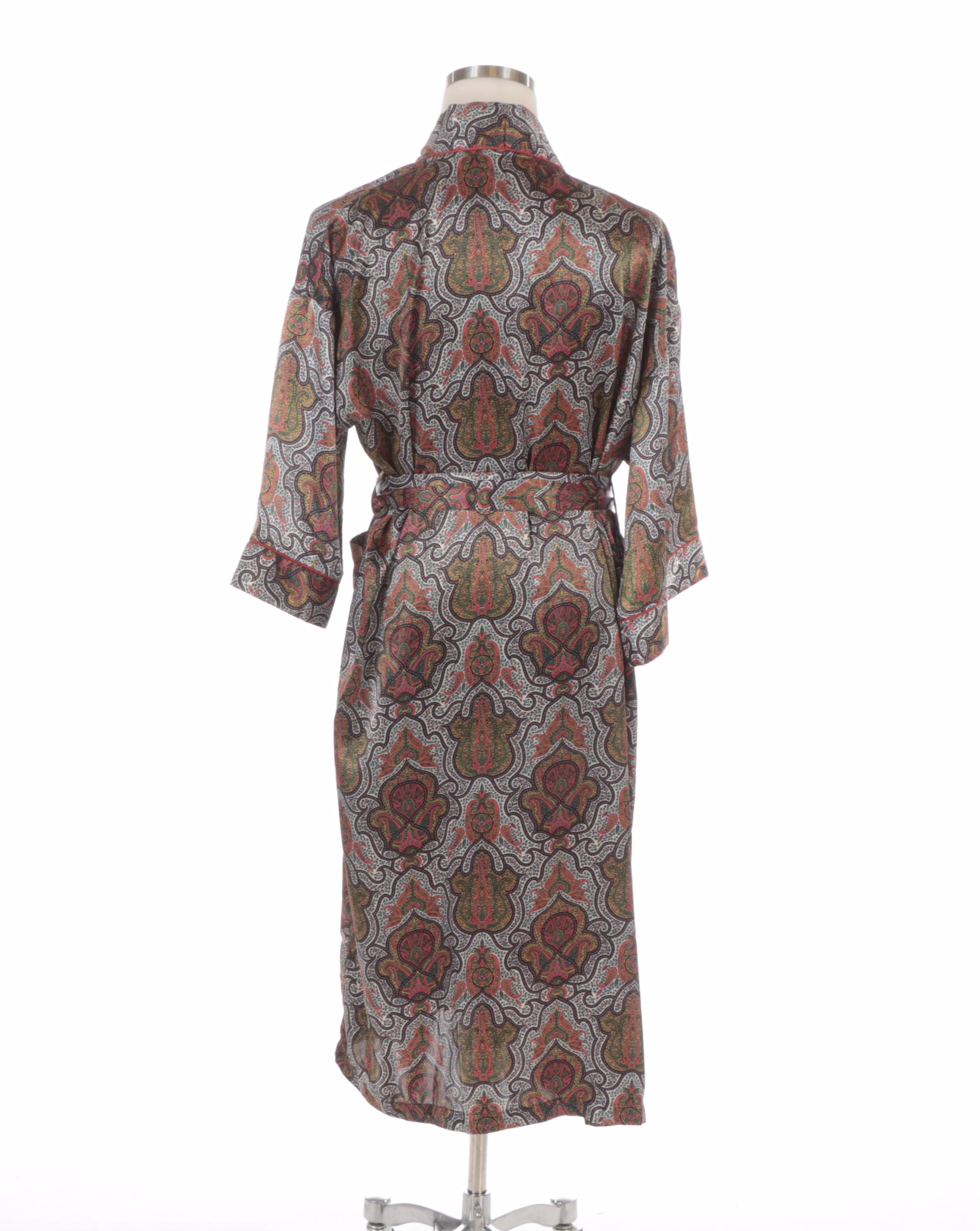 Men's Christian Dior Monsieur Paisley Satin Robe with Tie Sash Belt