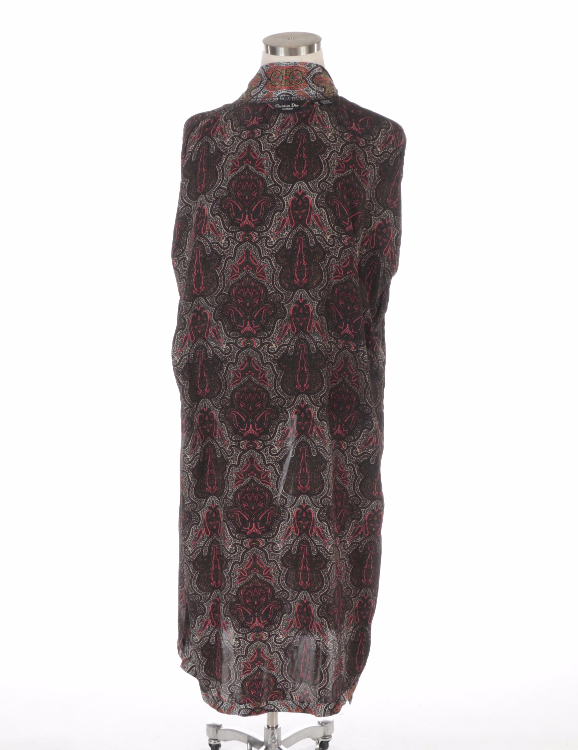 Men's Christian Dior Monsieur Paisley Satin Robe with Tie Sash Belt