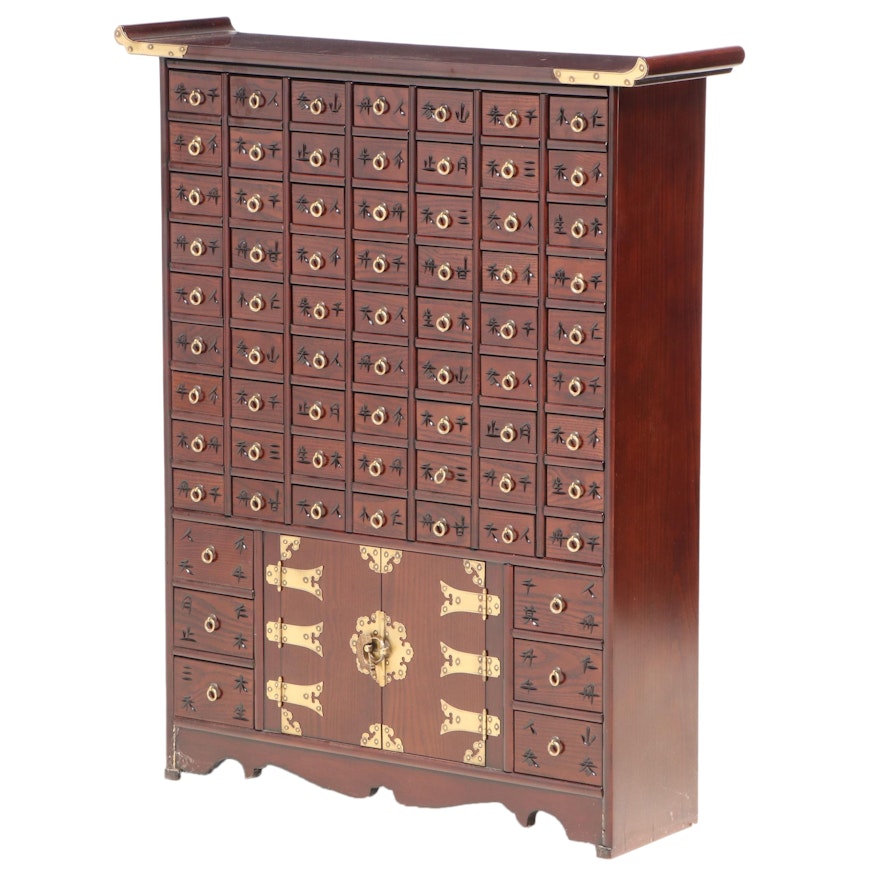 Chinese Style Brass-Mounted Sixty Nine-Drawer Apothecary Cabinet