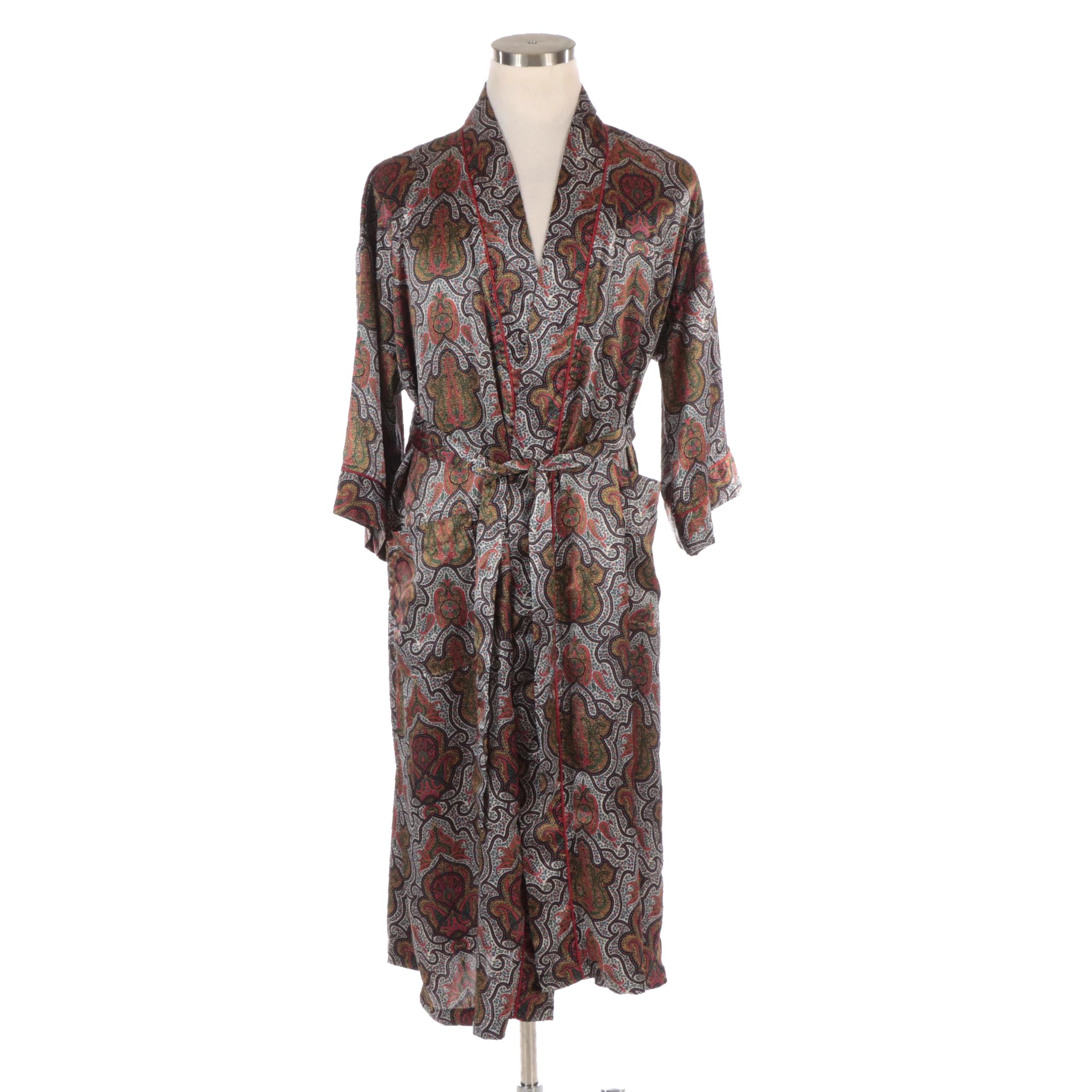 Men's Christian Dior Monsieur Paisley Satin Robe with Tie Sash Belt
