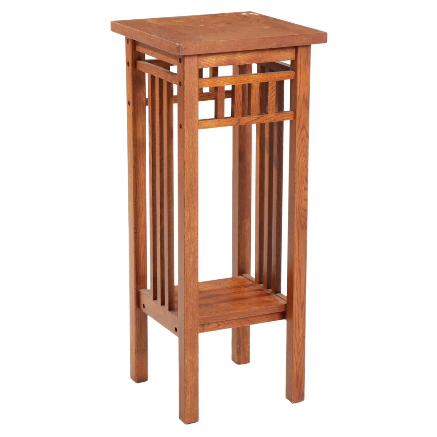 Arts & Crafts Style Oak Two Tier Plant Stand