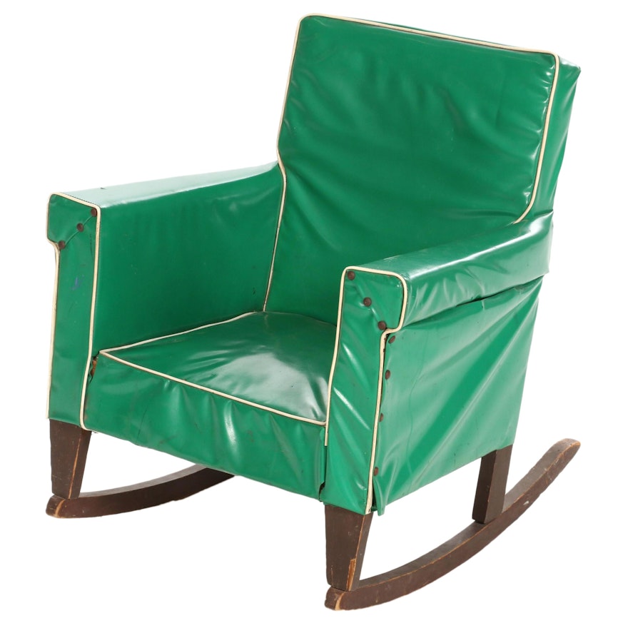 Children's Green Vinyl-Upholstered Rocking Chair, Mid-20th Century