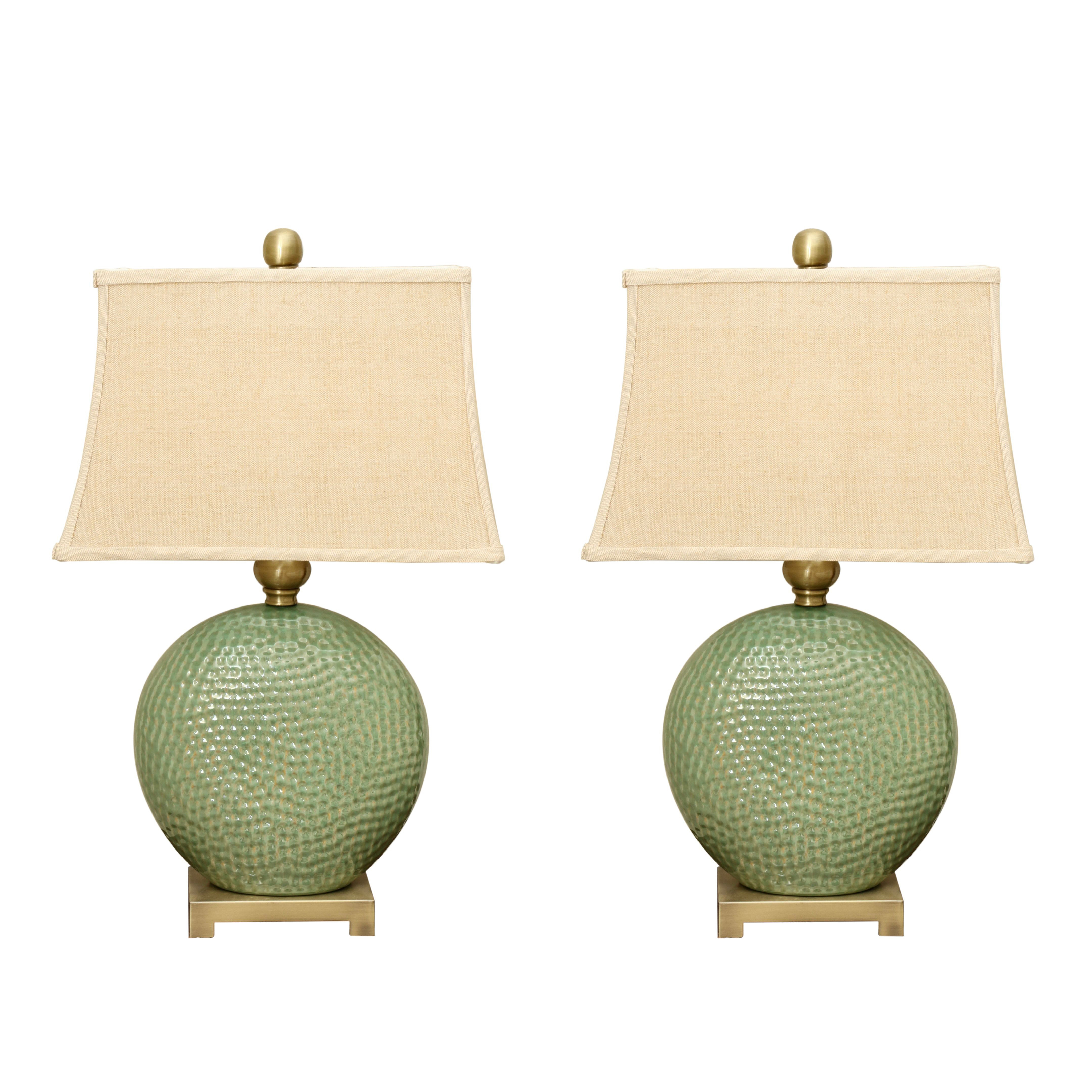 Uttermost "Destin" Disc-Shaped Green Ceramic Table Lamps, Pair
