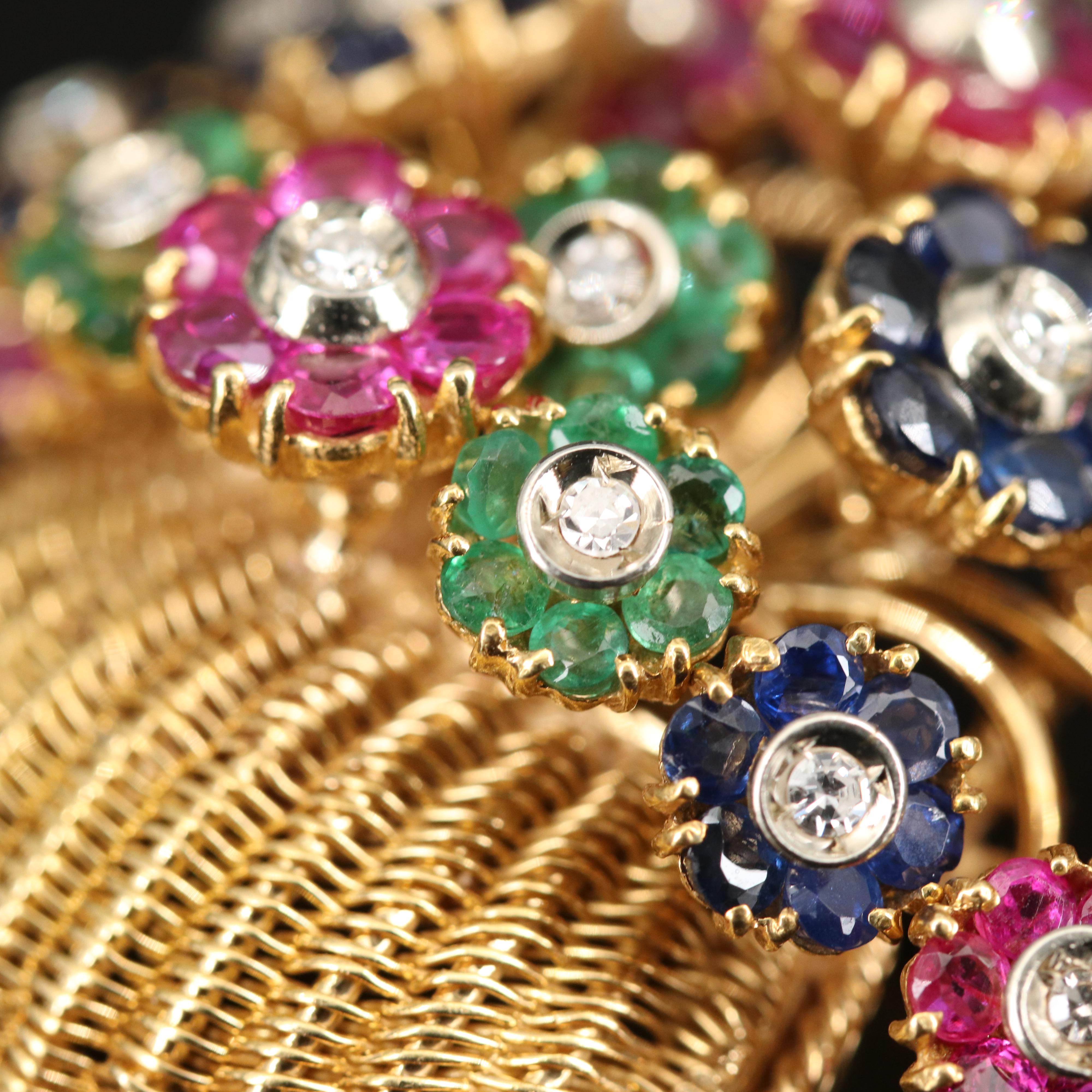 Tiffany & Co. 18K Diamond and Gemstone Tremblant Flower Basket Brooch