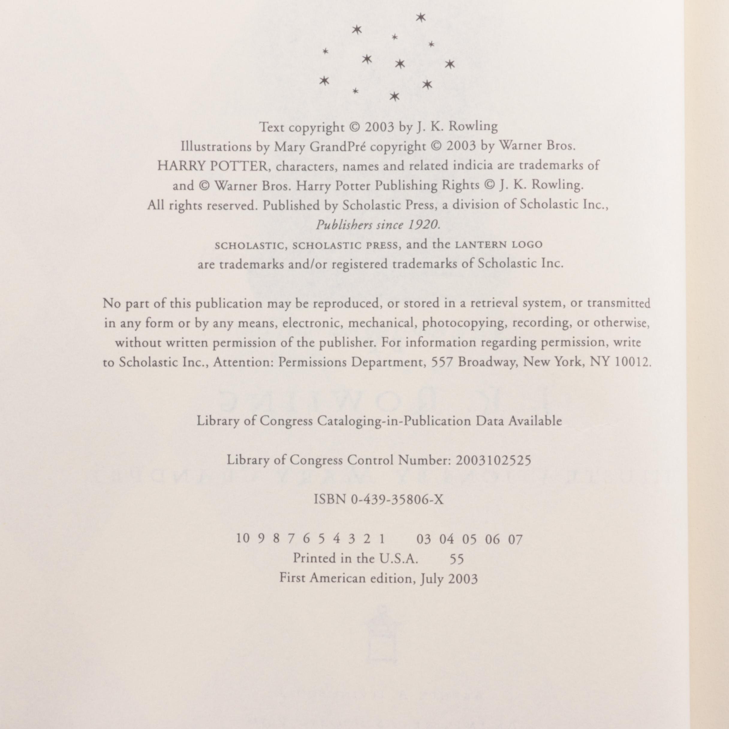 First American Edition "Harry Potter" Partial Set by J. K. Rowling, 2003–2007